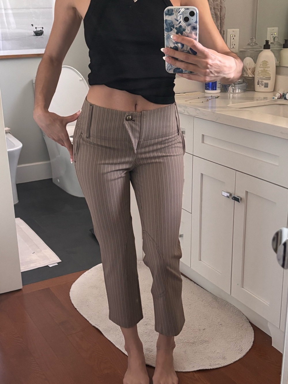 Zara Brown Pinstripe Cropped Dress Pants